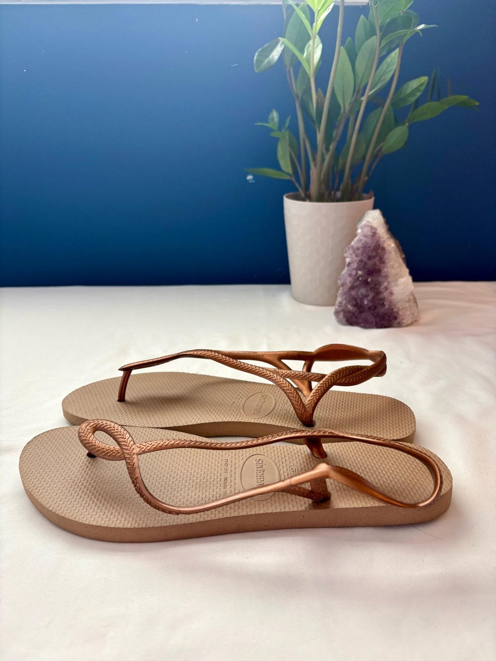 Havaianas Luna Slingback Sandals Metallic Bronze Rose Gold US Women's 11/12